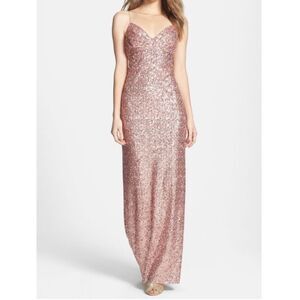 Aidan by Aidan Mattox  Champagne Pink Sequin Side-Slit Lined Maxi Gown Size 4
